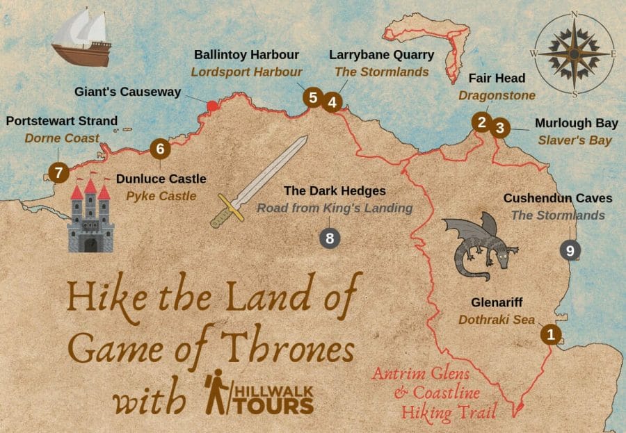 Game Of Thrones Map Filming Locations Northern Ireland