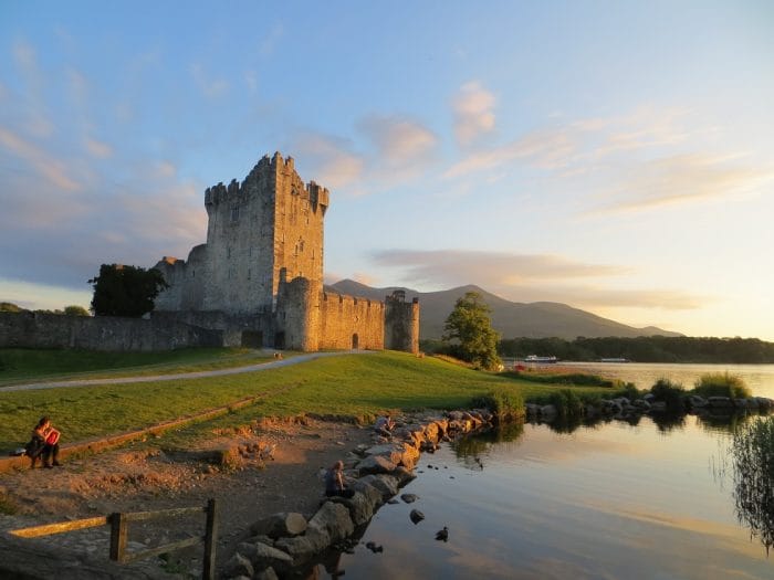 Ross Castle in Ireland at dusk