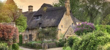 Cotswold cottage at sunset