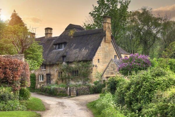 Cotswold cottage at sunset
