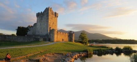 Ross Castle in Ireland at dusk