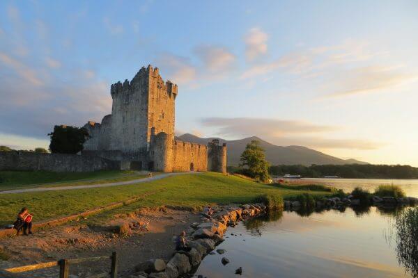 Ross Castle in Ireland at dusk