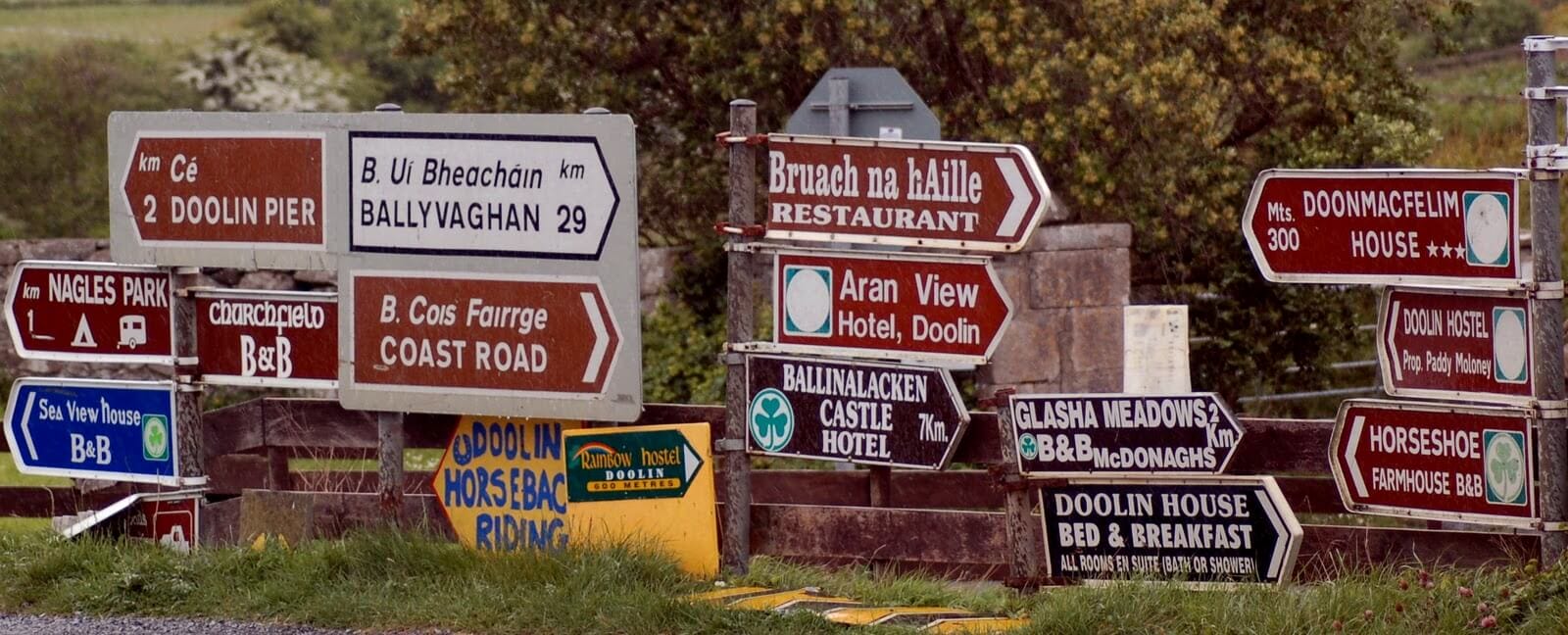 A signpost of towns in Ireland