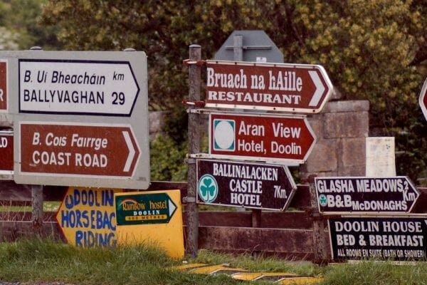 A signpost of towns in Ireland
