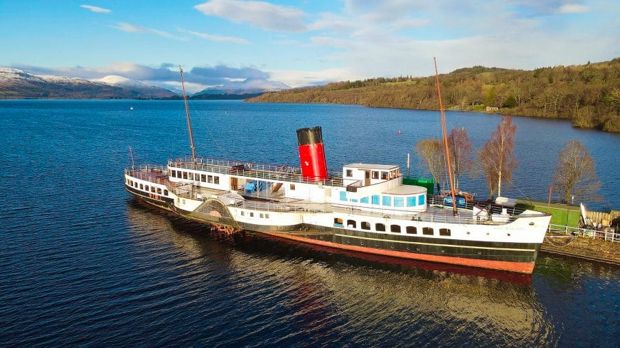 The Maid of the Loch paddle steamer, the last of its kind at Balloch Pier