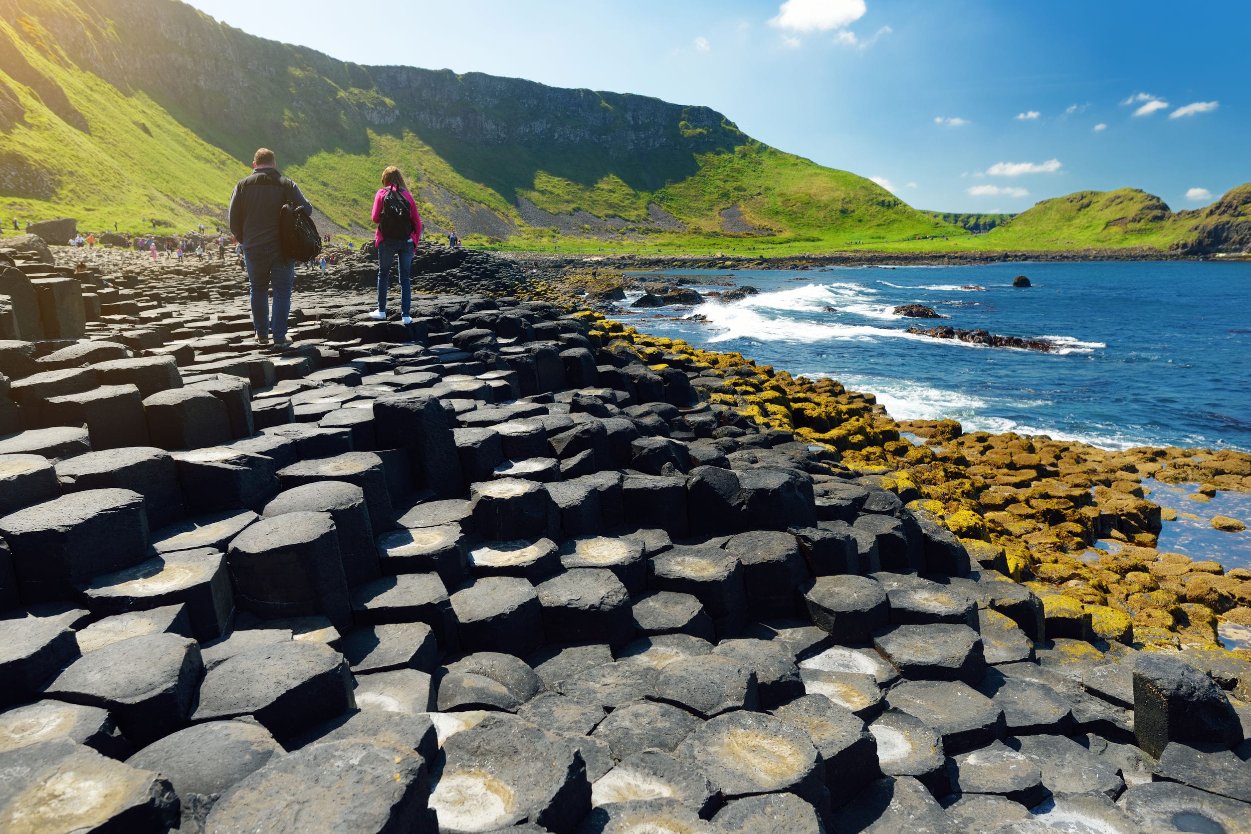 giants causeway, an area of hexagonal basalt stones, county antrim, northern ireland. famous tourist attraction, unesco world heritage site.