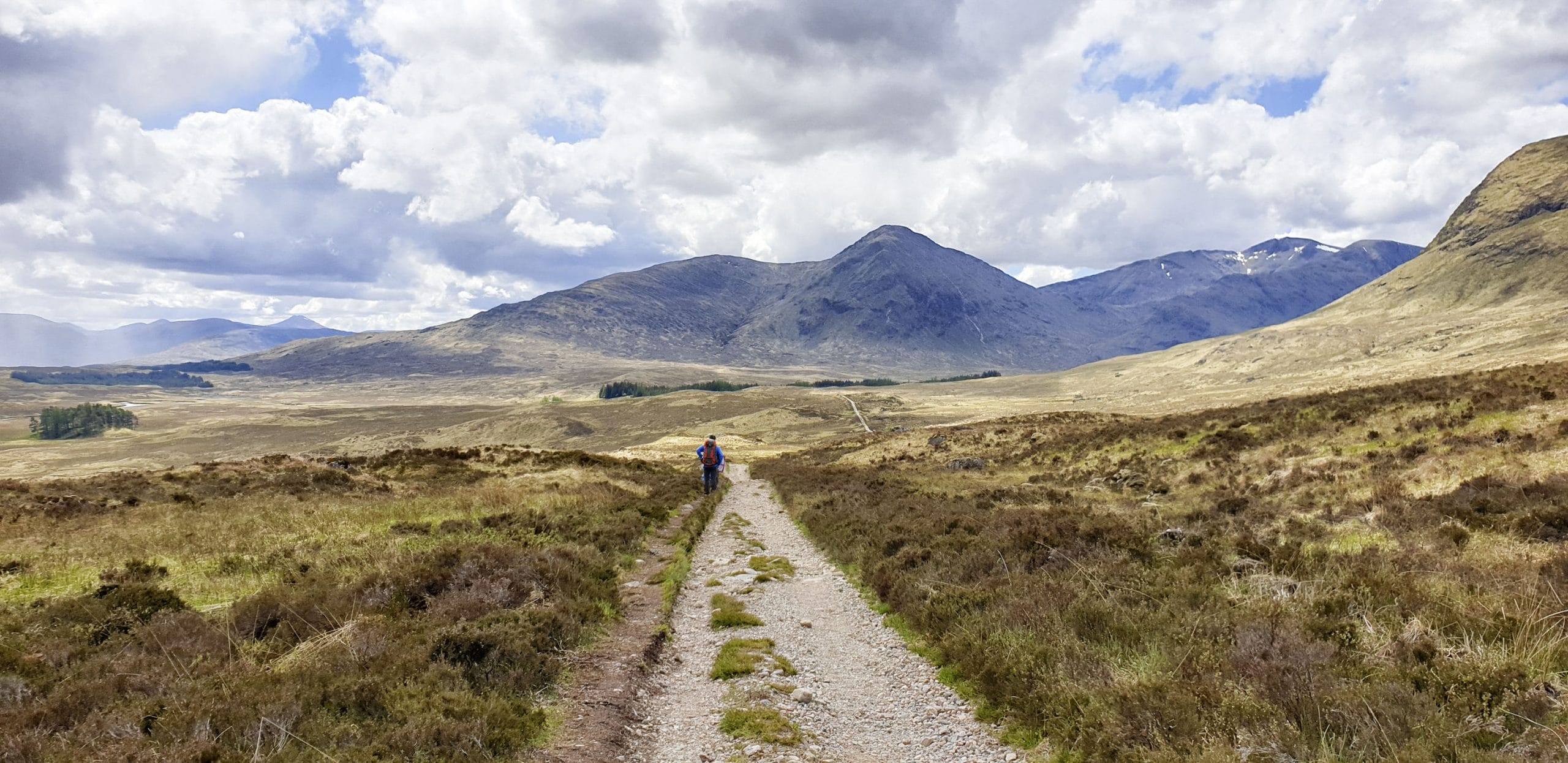 west hiland way track, landscape between bridge of orchy and kingshouse, long distance hike scotland, uk