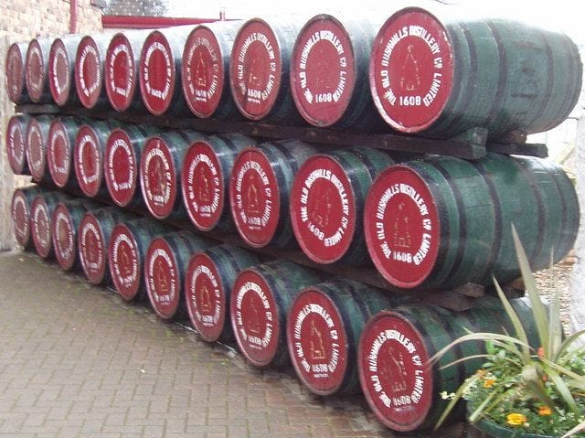 Barrels stacked at Bushmills Distillery