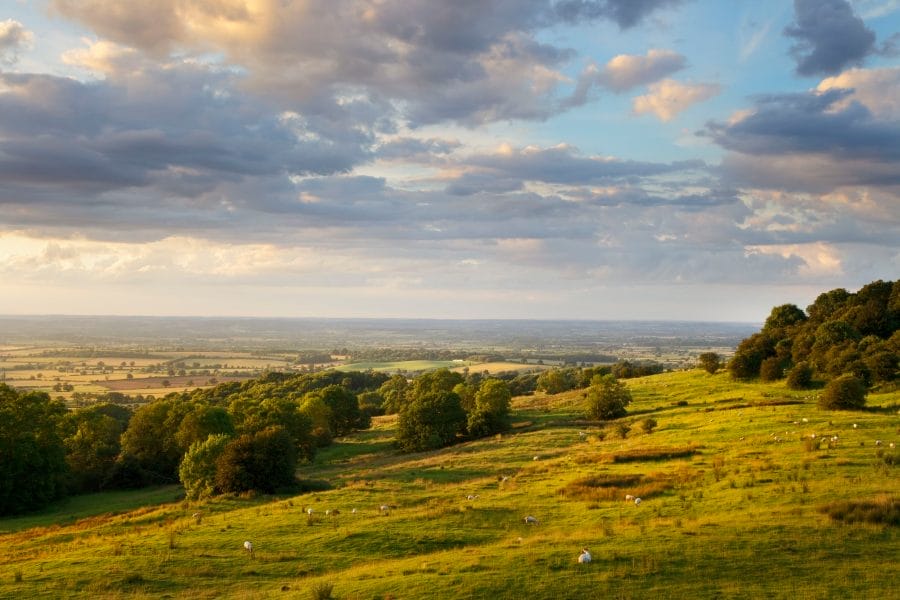 looking towards evesham from dovers hill, gloucestershire, england.