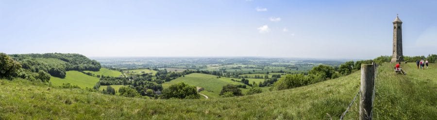 Panorama of the Tyndale Monument and view, near to North Nibley, Gloucestershire, Great Britain