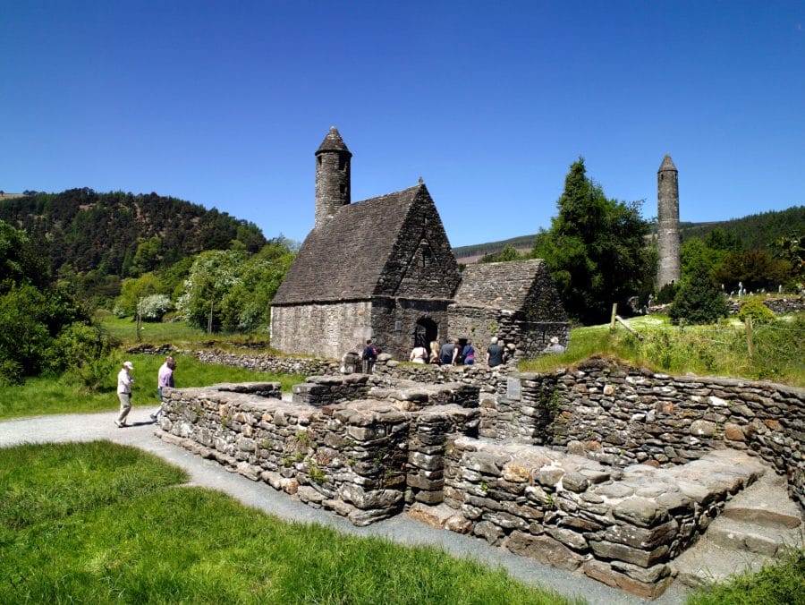 People visiting St. Kevin's Church, Glendalough Monastic Village