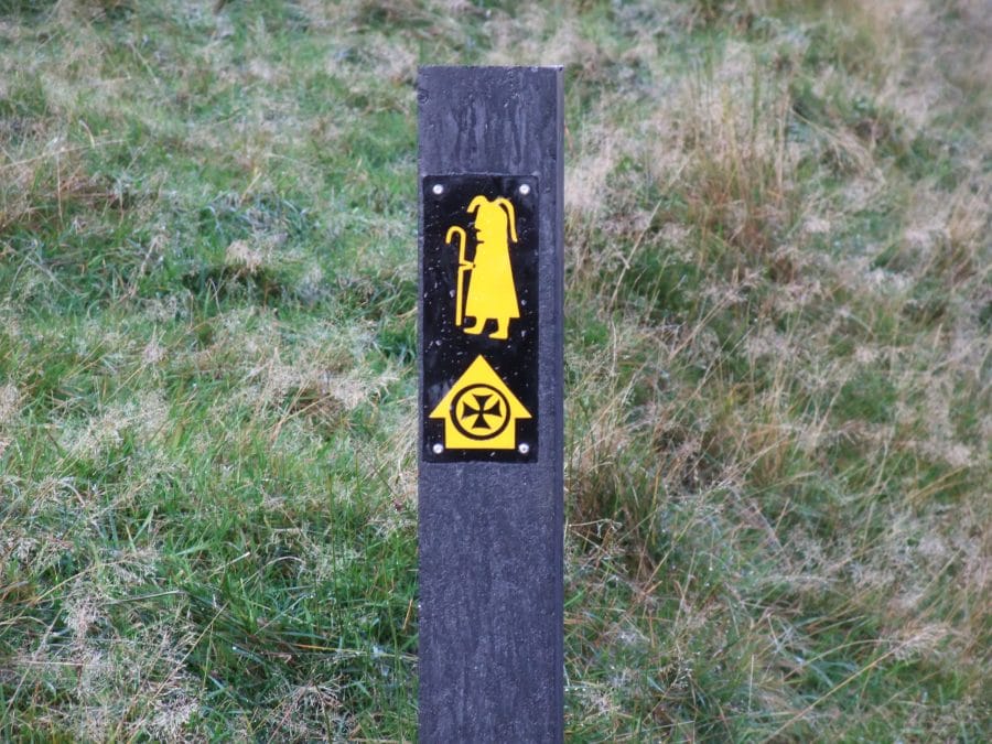Yellow Pilgrim Waymarker along St. Kevin's Way, Wicklow, Ireland