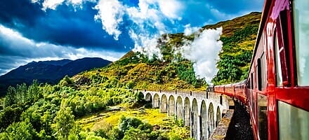 West Highland Line: Train &amp; Hike - crossing the Glenfinnan Viaduct in a steam train