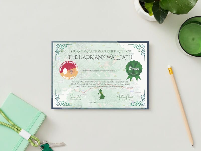 Hillwalk Tours The Hadrian's Wall Path Trail Completion Certificate