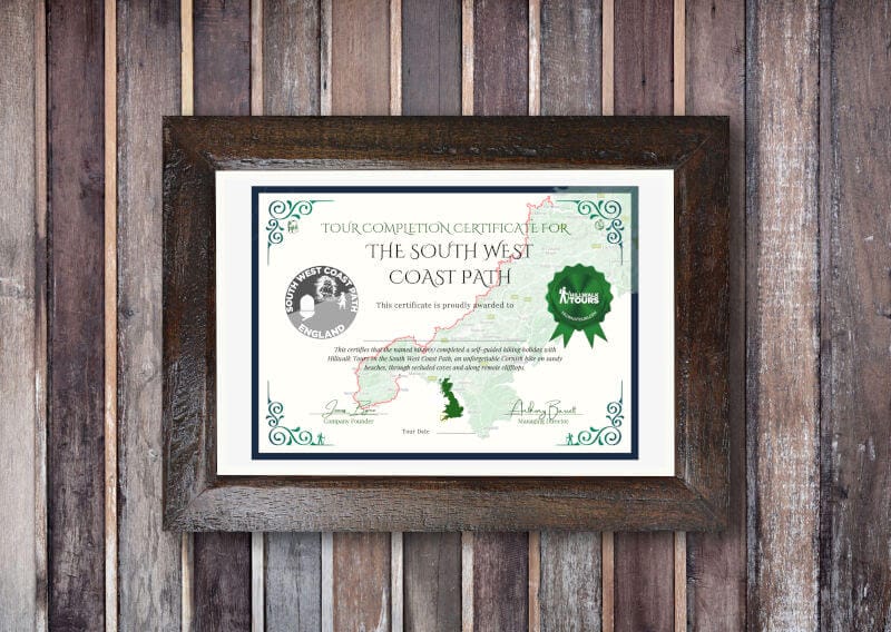 Hillwalk Tours The South West Coast Path Trail Completion Certificate