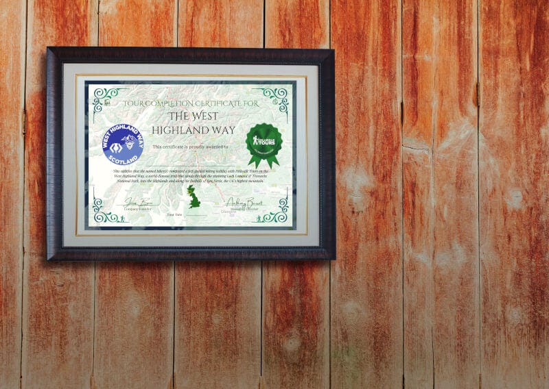 Hillwalk Tours The West Highland Way Trail Completion Certificate