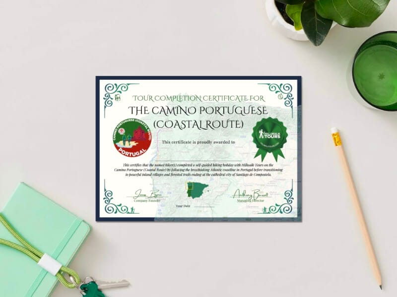 Camino Portuguese (Coastal Route) Trail Certificate from Hillwalk Tours
