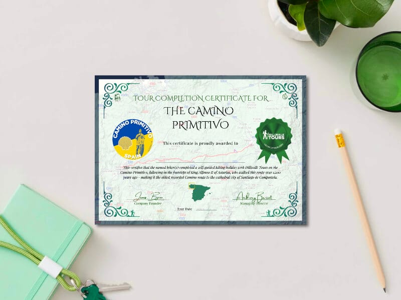 Camino Primitivo Trail Certificate from Hillwalk Tours