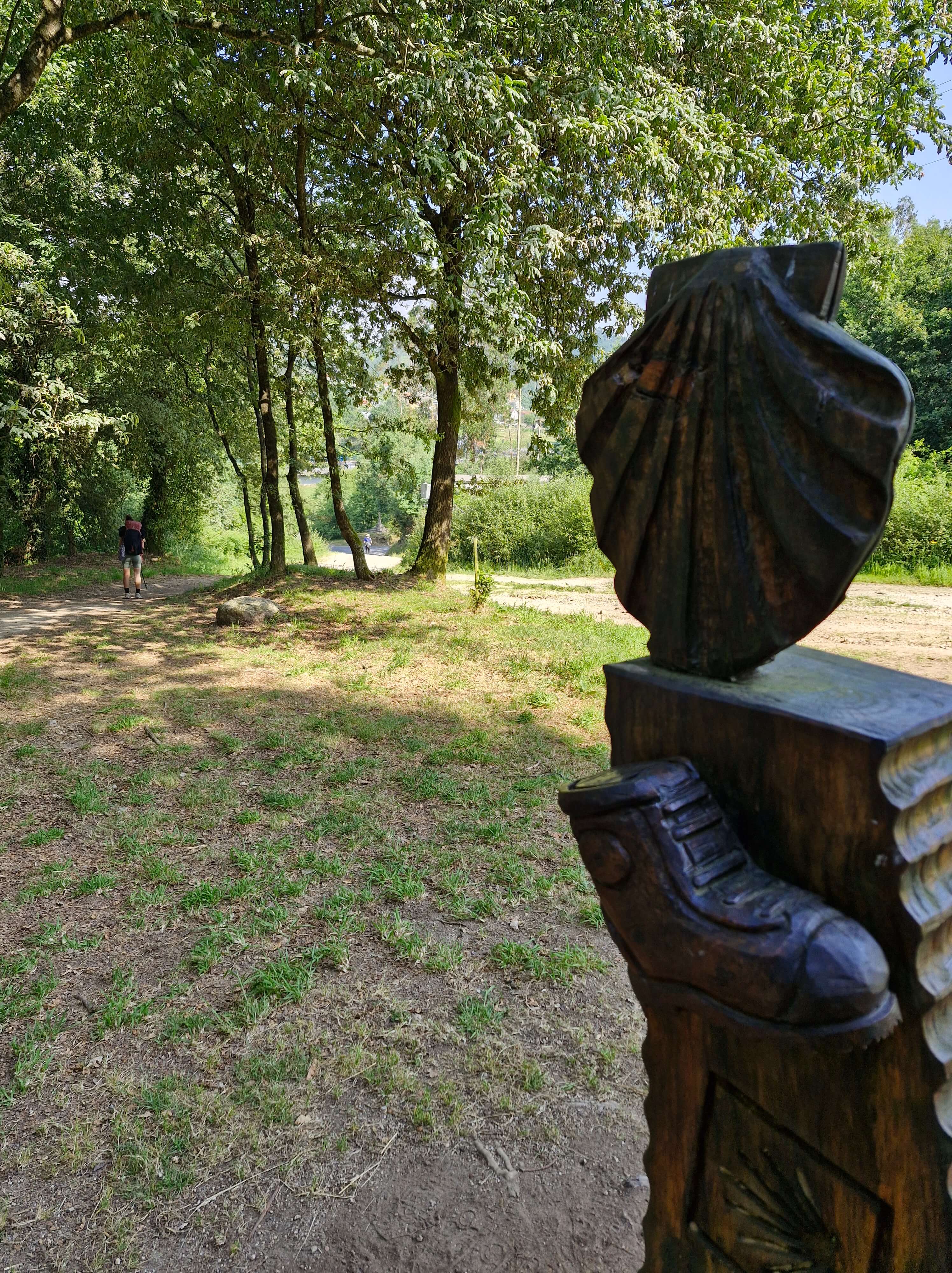 A pilgrim sculpture on the Camino Portuguese